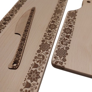 Zestaw Desek Do Serwowania Długa Deska 65cm z Grawerem w Stylu Folklor