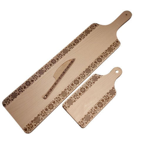 Zestaw Desek Do Serwowania Długa Deska 65cm z Grawerem w Stylu Folklor