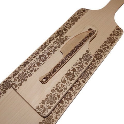 Zestaw Desek Do Serwowania Długa Deska 65cm z Grawerem w Stylu Folklor